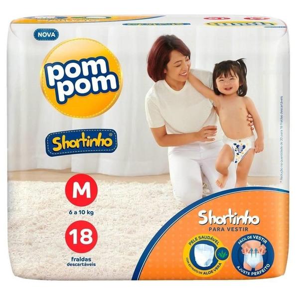 Fralda Descartável Pom PomShortinho Jumbinho Tamanho M - 8 Pacotes com 18 Tiras Imagem de Fralda Descartável Pom PomShortinho Jumbinho Tamanho M - 8 Pacotes com 18 Tiras
