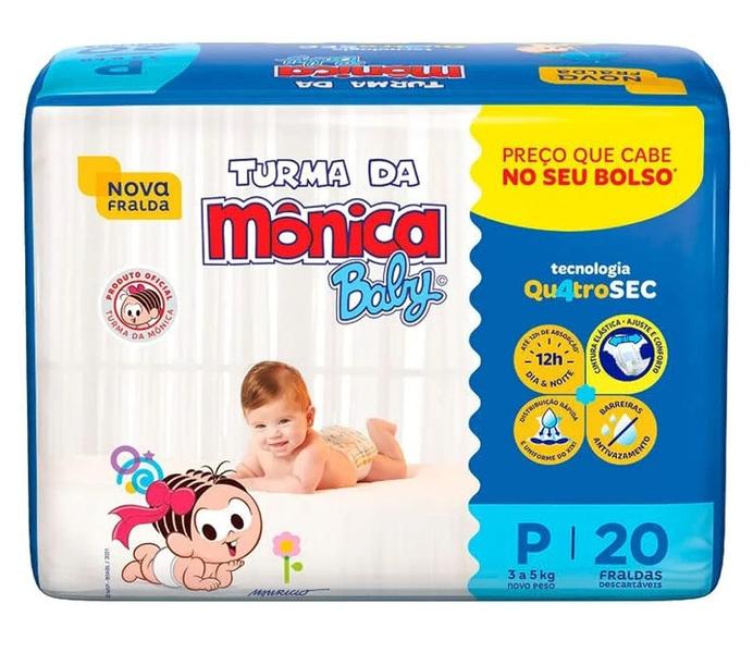 Imagem de Fralda Descartável Turma da Mônica Baby P Pacote 20 Unidades fralda descartável infantil