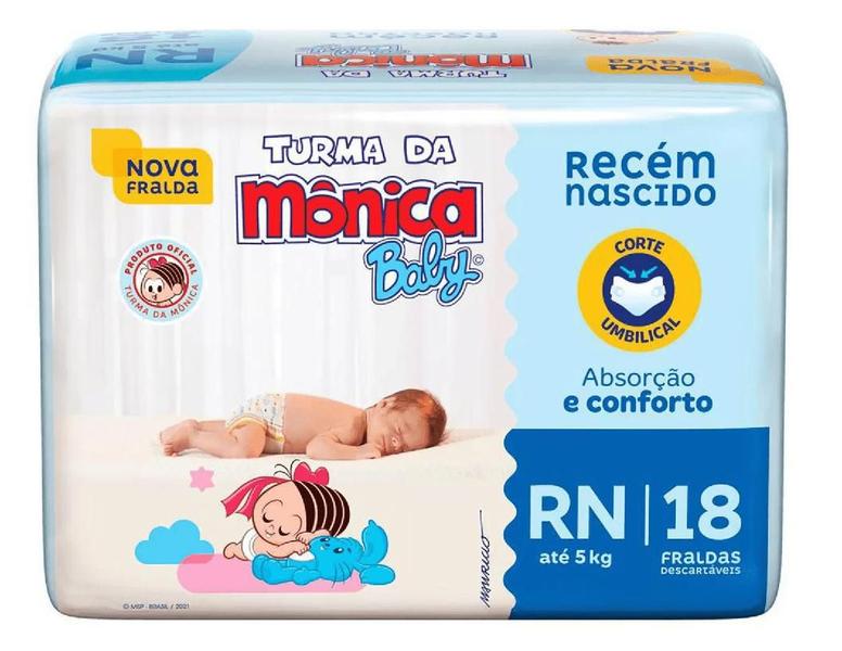 Imagem de Fralda descartável turma da mônica rn c/18 unidades até 4,5kg