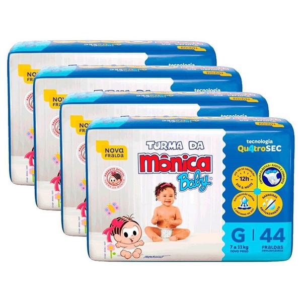 Fralda Descartável Turma da Mônica Tamanho G - 4 Pacotes com 44 Fraldas - Total 176 Tiras ... Fralda Descartável Turma da Mônica Tamanho G - 4 Pacotes com 44 Fraldas - Total 176 Tiras ...
