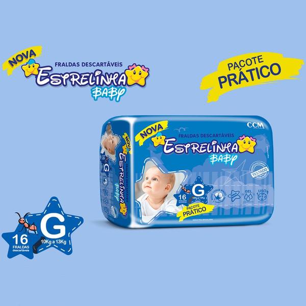 Imagem de Fralda Estrelinha Baby Tamanho G Pacote Prático 16 Fraldas Descartáveis