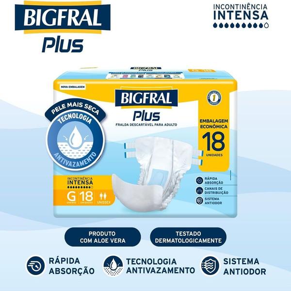 Imagem de Fralda Geriátrica Bigfral Plus Regular Econômica G 18  Unidades