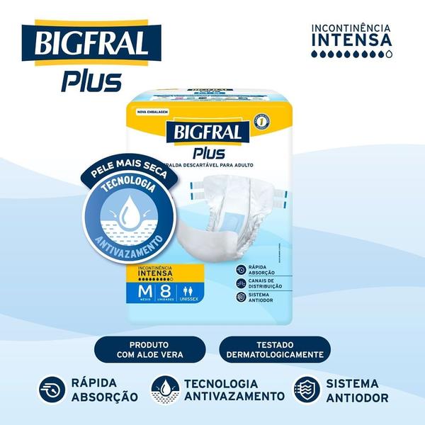 Imagem de Fralda Geriátrica Bigfral Plus Regular M 8 Unidades