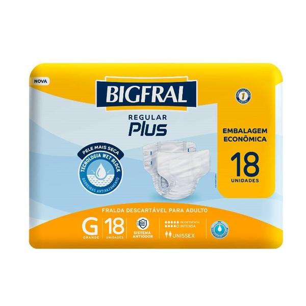 Imagem de Fralda Geriátrica Bigfral Plus Regular Tamanho G - 4 Pacotes com 18 Fraldas - Total 72 Tiras