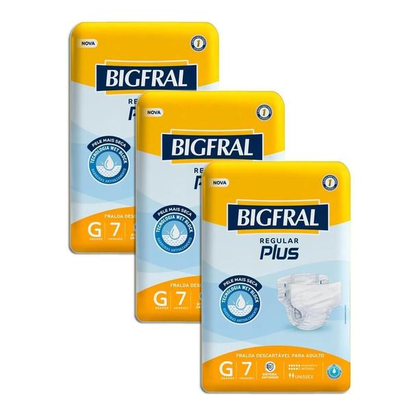 Imagem de Fralda Geriátrica Bigfral Regular Plus G 7U Kit 3