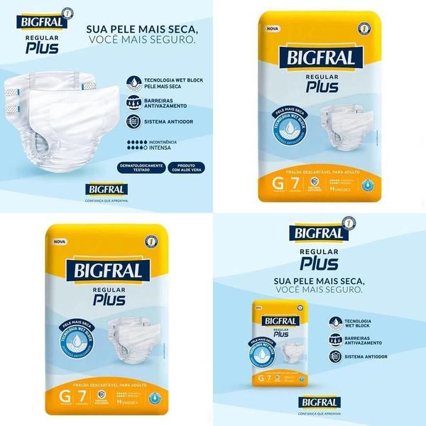 Imagem de Fralda Geriátrica Bigfral Regular Plus G 7U Kit 8