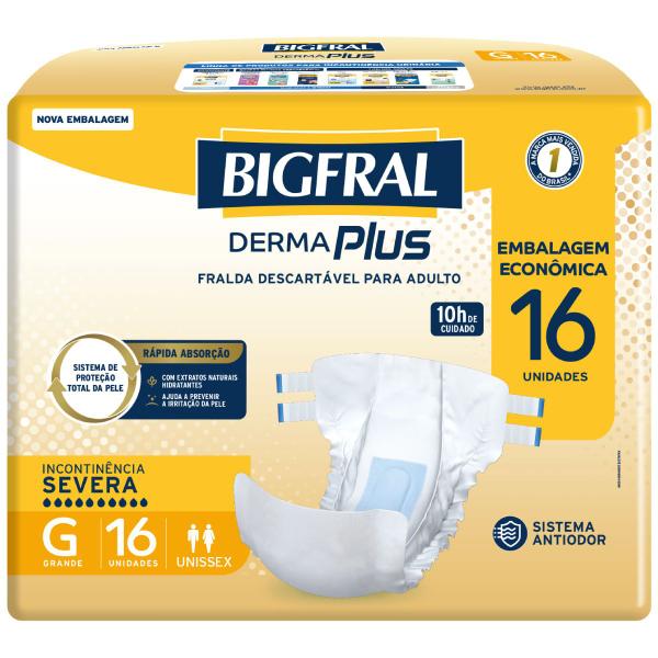 Imagem de Fralda Geriátrica Derma Plus BigFral - Tamanho G - 16 unidades