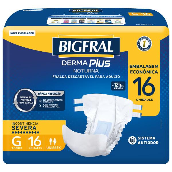 Imagem de Fralda Geriátrica Derma Plus Noturna BigFral - Tamanho G - 16 unidades