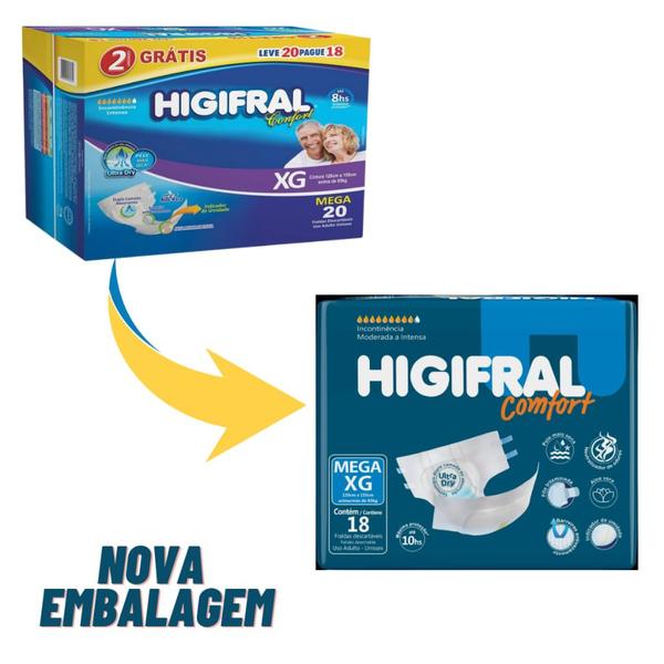 Imagem de Fralda Geriátrica Higifral Confort Mega Tamanho Extra Grande Leve 20 Pague 18