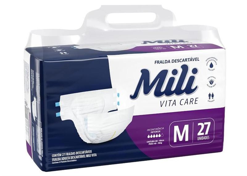 Imagem de Fralda Geriátrica Mili Vita Care Mega Tam M 27 Un - Mili