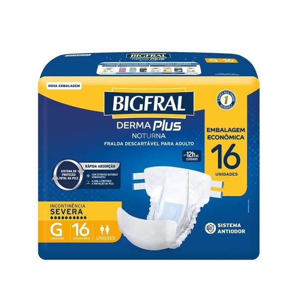 Imagem de Fralda Geriátrica Unissex Bigfral Derma Plus Noturna g Absorção Intensa 16 Unidades