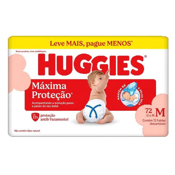 Fralda Huggies Máxima Proteção M 72 Unidades 5,5 a 9,5 kg Fralda Huggies Máxima Proteção M 72 Unidades 5,5 a 9,5 kg