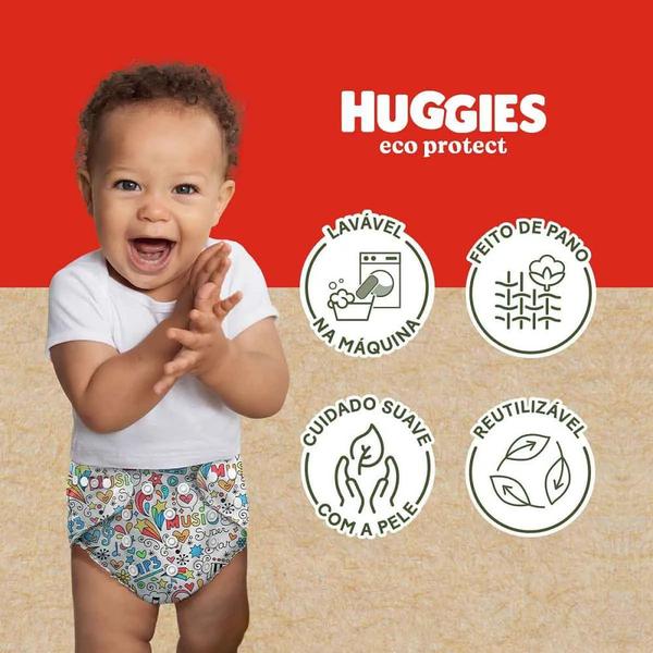 Imagem de Fralda Huggies Reutilizável Eco Protect Listrada 1 Unidade + 2 Absorventes Tecido