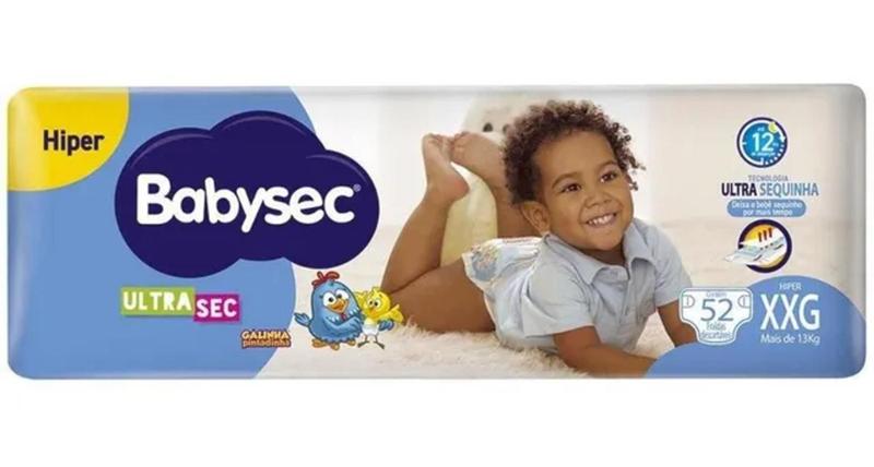 Fralda Infantil Babysec Hiper 1 Pacote Tamanho XXG Com 52 Unidades Imagem de Fralda Infantil Babysec Hiper 1 Pacote Tamanho XXG Com 52 Unidades