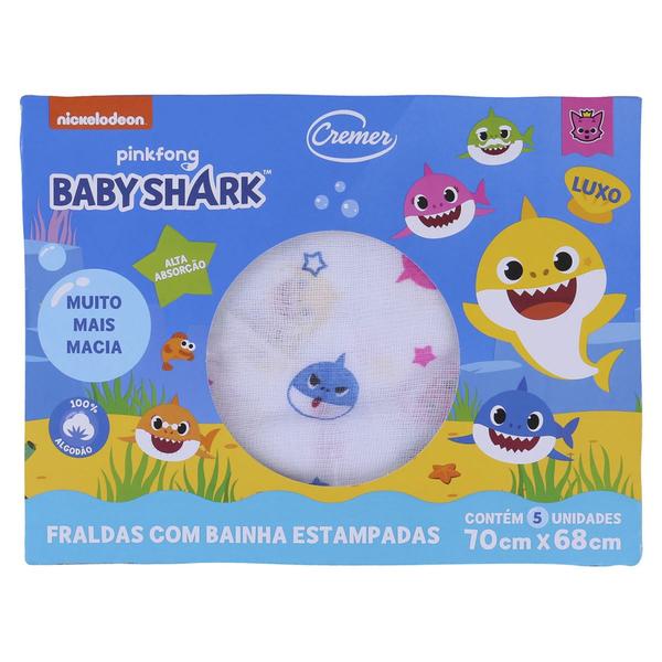 Imagem de Fralda Infantil de Pano Cremer Luxo Baby Shark com 5 Unidades