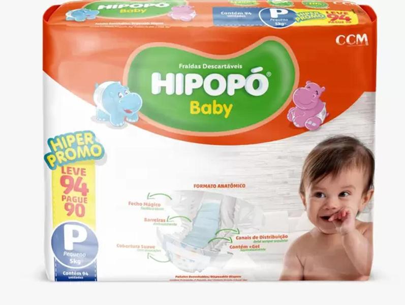 Imagem de Fralda infantil Hipopo 4 Pacotes Hiper Tamanho P - 376 Unidades