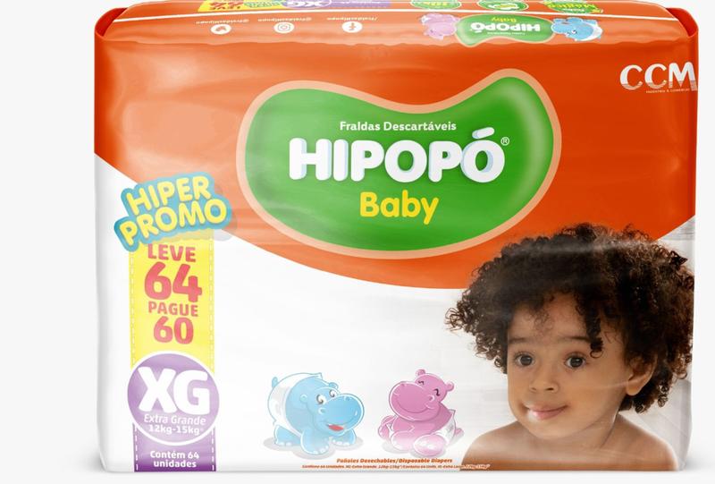 Imagem de Fralda infantil Hipopo Hiper 2 Pacotes Tamanho XG Com 128 Unidades