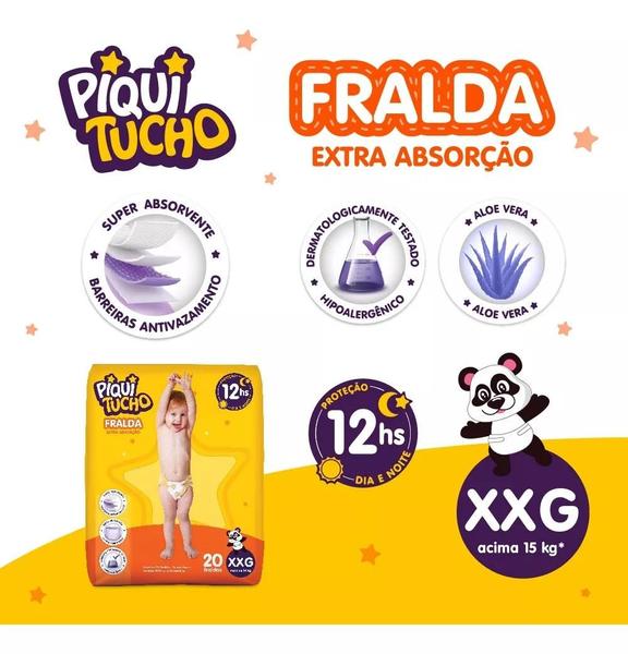 Imagem de Fralda Infantil Piquitucho Mega XXG Pacote de 20 Unidades