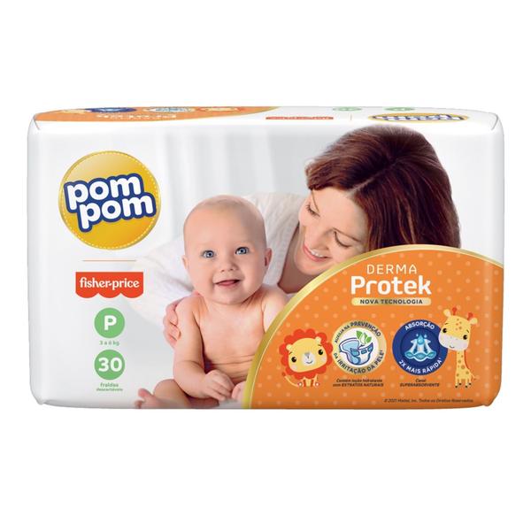 Imagem de Fralda Infantil Pom Pom Fischer-Price Derma Protek P com 30 unidades