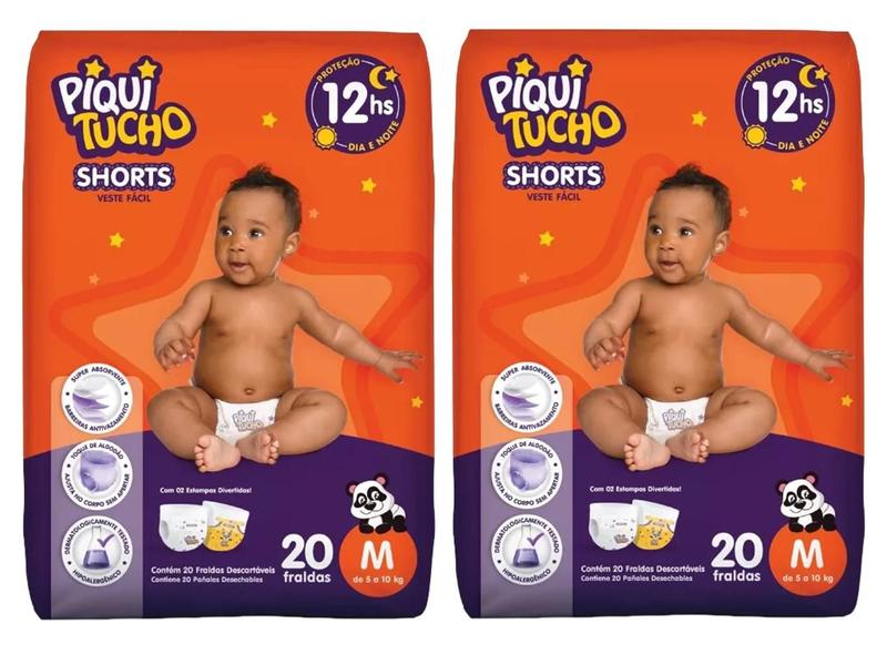 Imagem de Fralda Infantil Shorts Piquitucho Jumbinho M - 20 Un KIT C/2