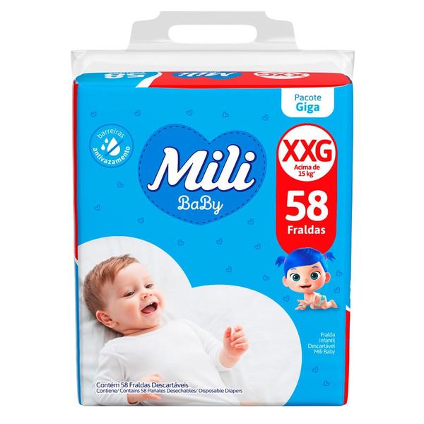 Imagem de Fralda Mili Baby Tamanho XXG Pacote Giga 58 Unidades Descartáveis