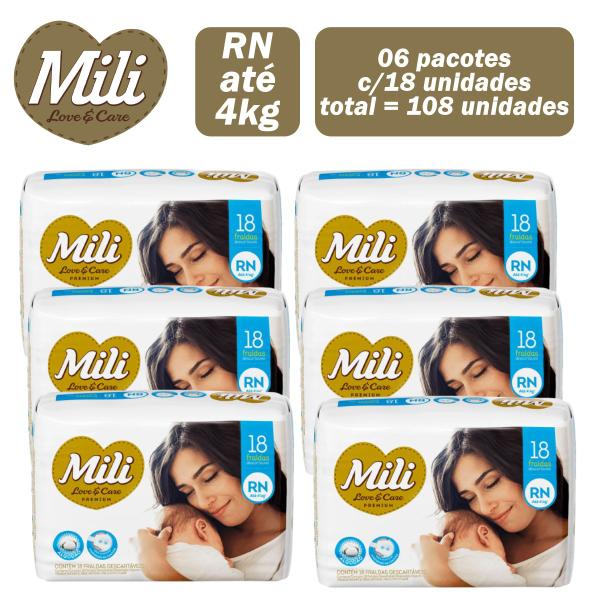 Imagem de Fralda Mili Love & care Premium RN recém nascido com 6 pacotes