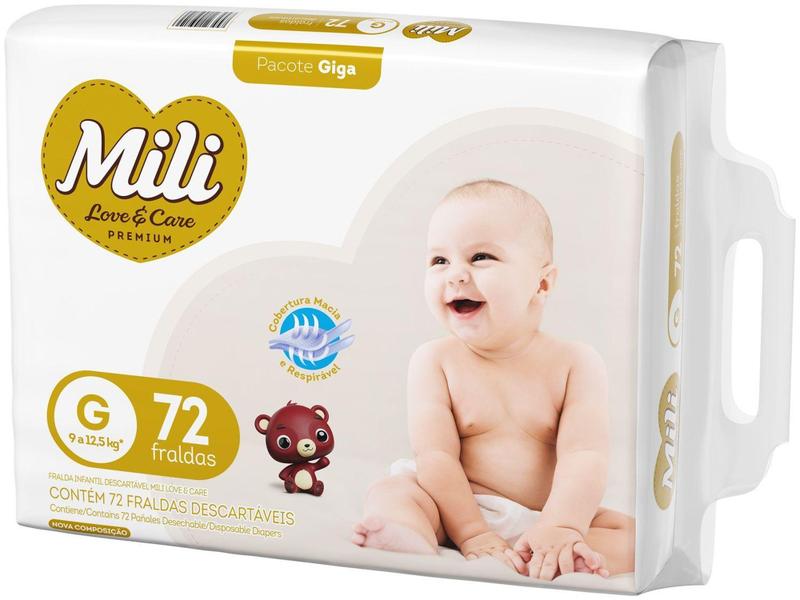 Imagem de Fralda Mili Premium Love & Care Tam. G 9 a 12,5kg 72 Unidades