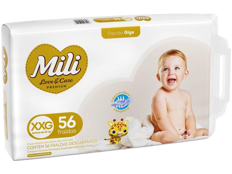 Imagem de Fralda Mili Premium Love & Care Tam. XXG acima de 15kg 56 Unidades