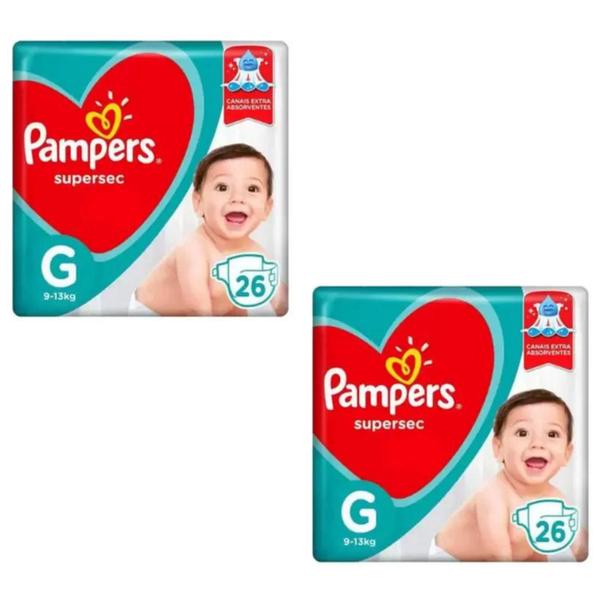 Imagem de Fralda Pampers Supersec Jumbo Vermelha 2 Pacotes Tamanho G Com 26 Unidades Cada - 9 kg à 13 kg