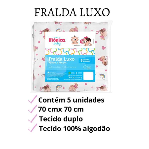 Imagem de Fralda Pano Luxo Estampada Turma da Monica 5 un 70cmx70cm