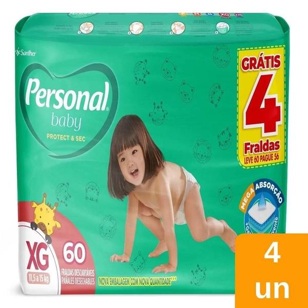 Imagem de Fralda Personal Giga Tam. XG de 11,5 a 15 kg 4 Pacotes Com 60 Unidades Cada