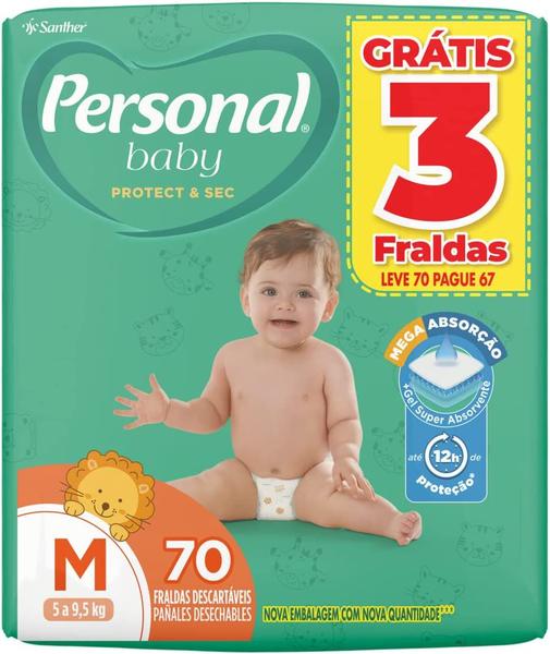 Imagem de Fralda Personal Hiper 1 Pacote Tamanho M de 5 a 9,5 kg Com 70 Unidades