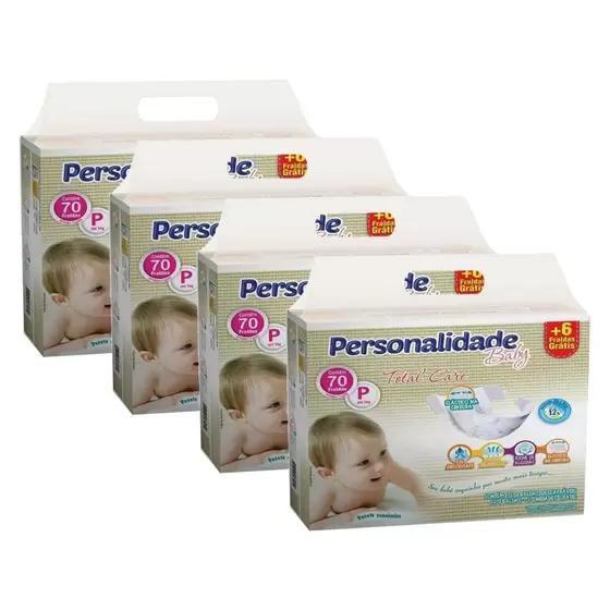 Imagem de Fralda Personalidade Baby Total Care 4 Pacotes Tamanho P - Até 5 Kg Com 280 Unidades