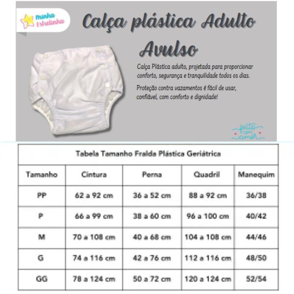 Imagem de Fralda Plastica para Adulto Reutilizável Avulsa c/ Absorvente