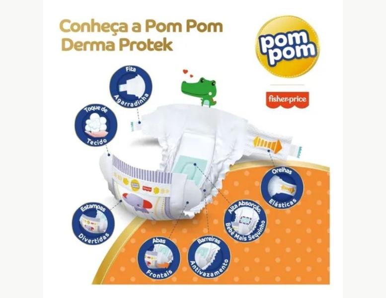 Imagem de Fralda Pom Pom Derma Protek Hiper Fisher Price Tam. M Kit 4 Pacotes