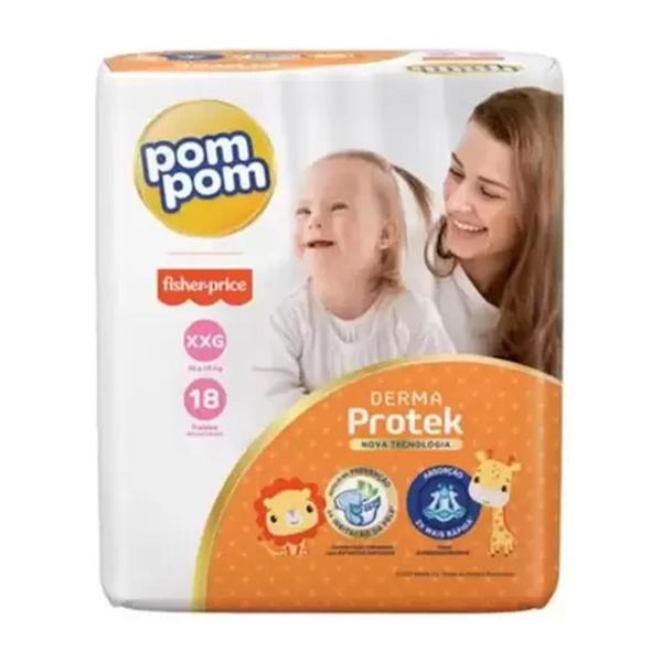 Fralda Pom pom Derma Protek Jumbo 1 Pacote Tamanho XXG - 9 á 14 kg Imagem de Fralda Pom pom Derma Protek Jumbo 1 Pacote Tamanho XXG - 9 á 14 kg