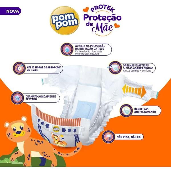 Imagem de Fralda Pom Pom Derma Protek Jumbo Proteção de Mãe G (Pct C/ 24 unidades)