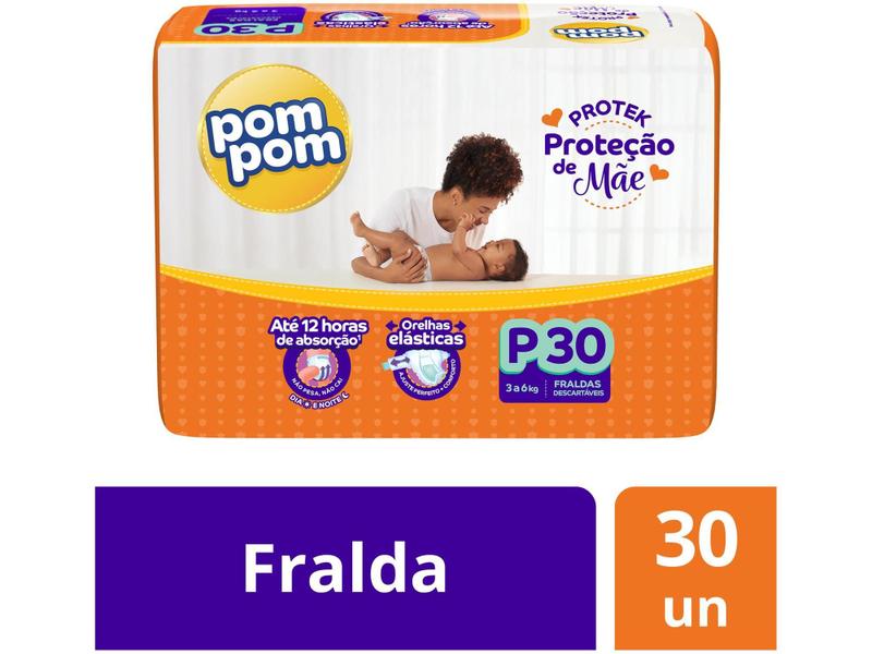 Imagem de Fralda Pom Pom Proteção de Mãe Jumbo P - 3 a 6kg 30 Unidades