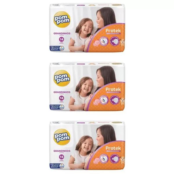Fralda Pom Pom Protek Grandinhos 3 Pacotes de 15 a 24kg - Pom Pom Grandinhos Imagem de Fralda Pom Pom Protek Grandinhos 3 Pacotes de 15 a 24kg - Pom Pom Grandinhos
