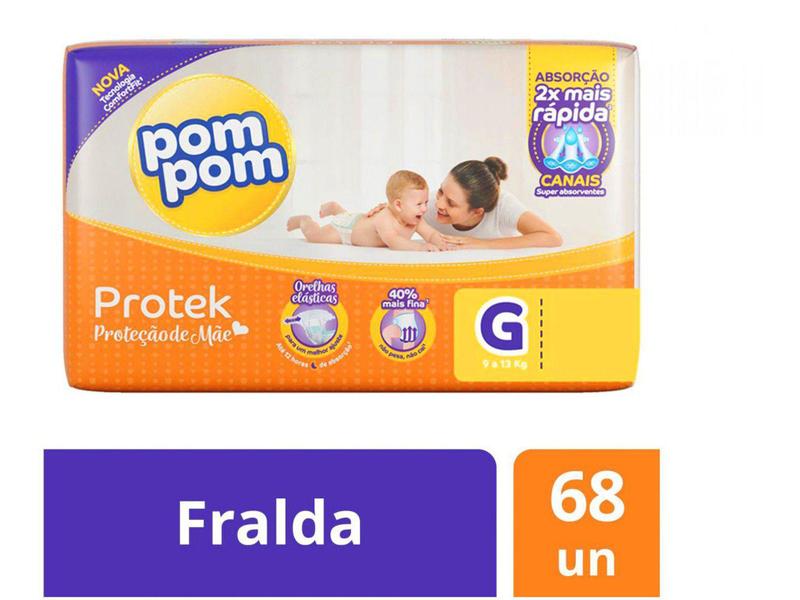 Imagem de Fralda Pom Pom Protek Proteção de Mãe Hiper - G 68 Unidades