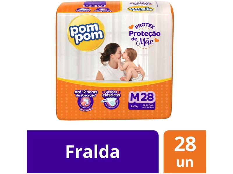 Imagem de Fralda Pom Pom Protek Proteção de Mãe Jumbo - Tam. M 4 a 9kg 28 Unidades