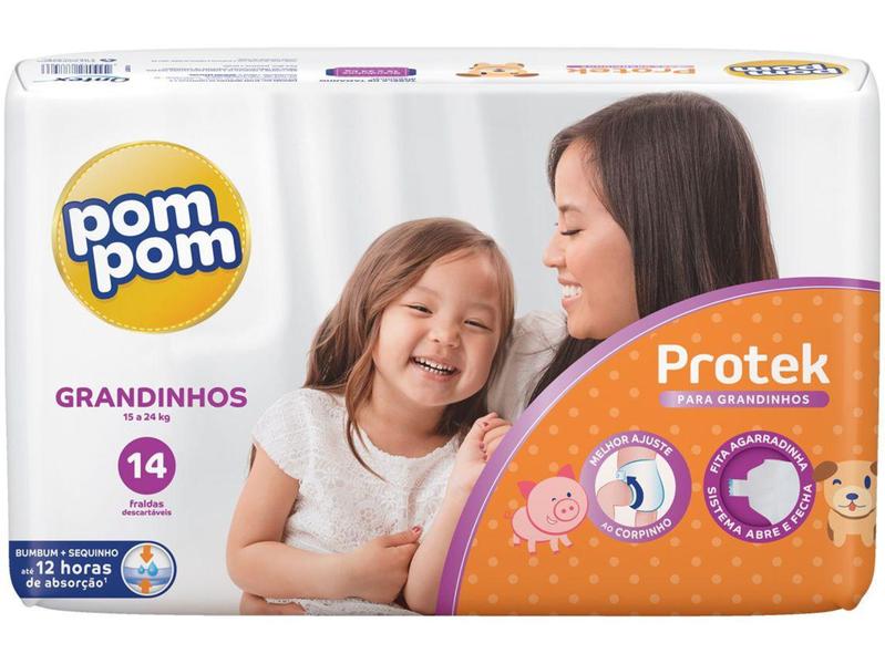 Imagem de Fralda Pom Pom Protek Proteção de Mãe  - Tam. Grandinhos 15 a 24kg 14 Unidades