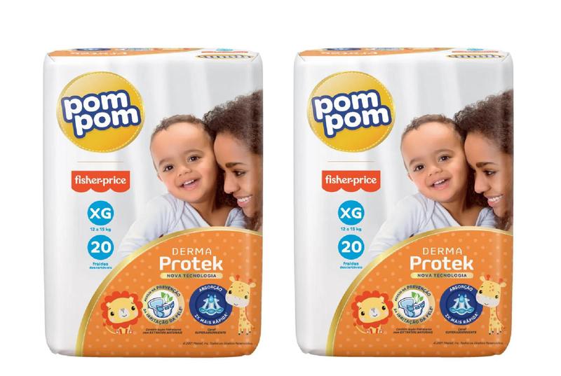 Imagem de Fralda Pompom Derma Protek Fisher-Price - Tam XG (12 a 15kg) - Kit com 40 fraldas