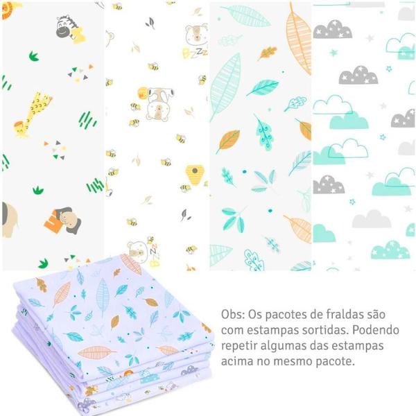 Imagem de Fralda Super Luxo 5 Unidades Neutro Mami Com Bainha Estampada 70Cm X 70Cm Unissex