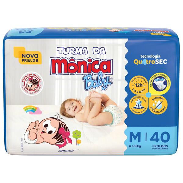 Imagem de Fralda Turma da Mônica Baby Economica 6 Pacotes Tamanho M Com 40 Unidades Cada