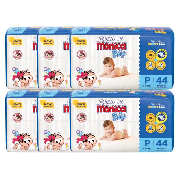Fralda Turma da Mônica Baby Econômica 6 Pacotes Tamanho P Com 44 Unidades Cada Imagem de Fralda Turma da Mônica Baby Econômica 6 Pacotes Tamanho P Com 44 Unidades Cada