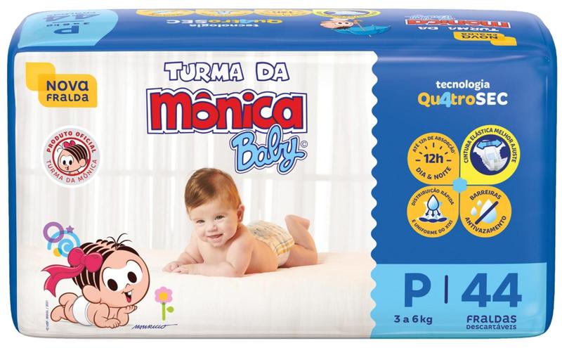 Fralda Turma da Mônica Baby Econômica 6 Pacotes Tamanho P Com 44 Unidades Cada Imagem de Fralda Turma da Mônica Baby Econômica 6 Pacotes Tamanho P Com 44 Unidades Cada