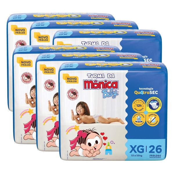 Fralda Turma da Mônica Baby Economica 6 Pacotes Tamanho XG Com 40 Unidades Cada Imagem de Fralda Turma da Mônica Baby Economica 6 Pacotes Tamanho XG Com 40 Unidades Cada