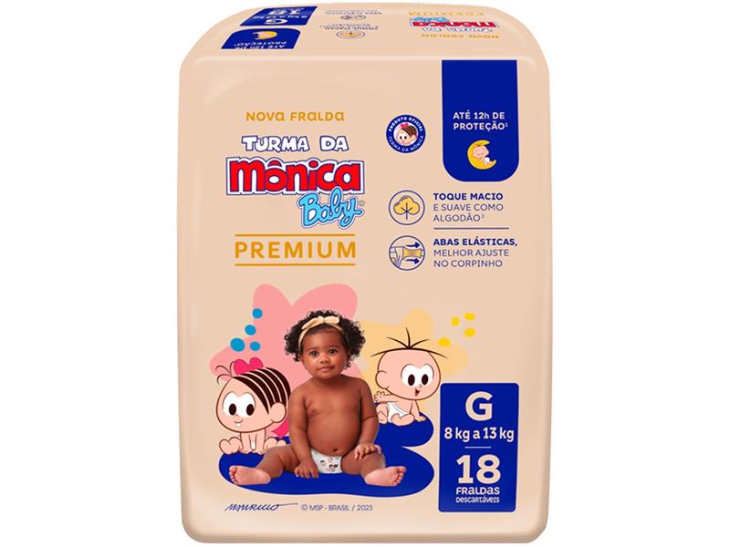 Imagem de Fralda Turma da Mônica Baby Premium Jumbo Tam. G 8 a 13kg 18 Fraldas