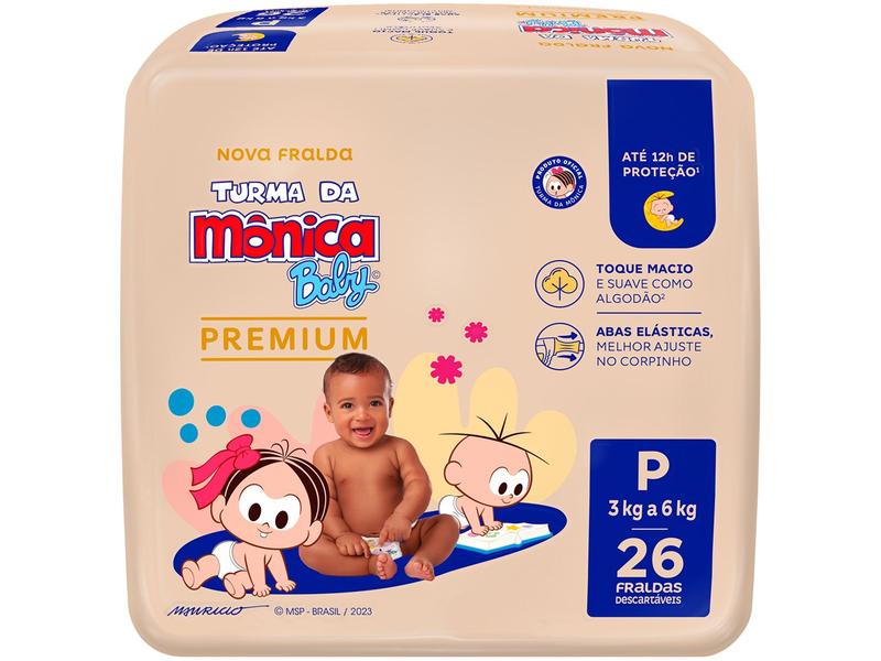 Fralda Turma da Mônica Baby Premium Jumbo Tam. P 3 a 6kg 26 Unidades Fralda Turma da Mônica Baby Premium Jumbo Tam. P 3 a 6kg 26 Unidades